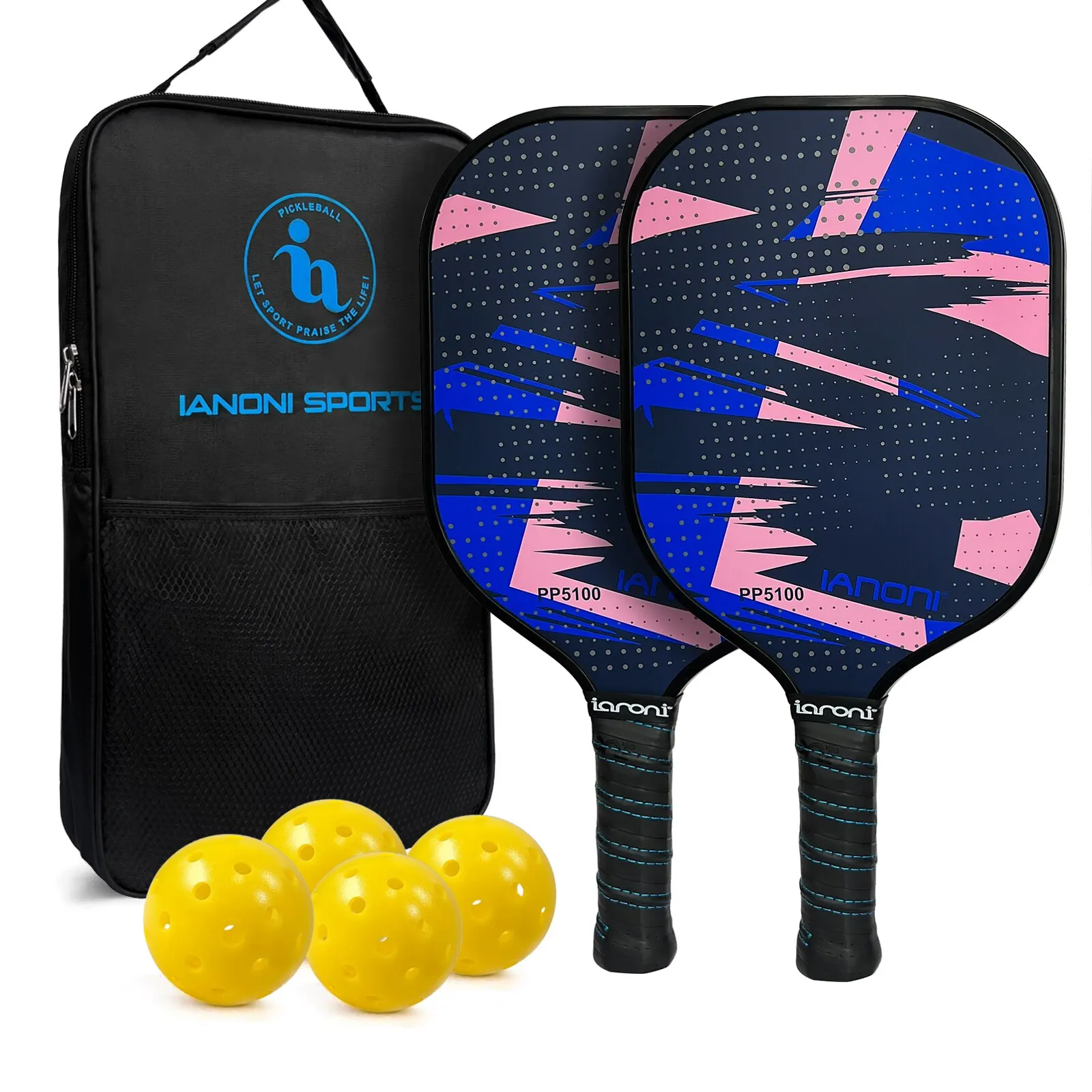 IANONI Pickleball Paddles, Fiberglass Surface Pickleball Set with 2 Rackets,4 Balls,1 Portable Car pickleball paddles set