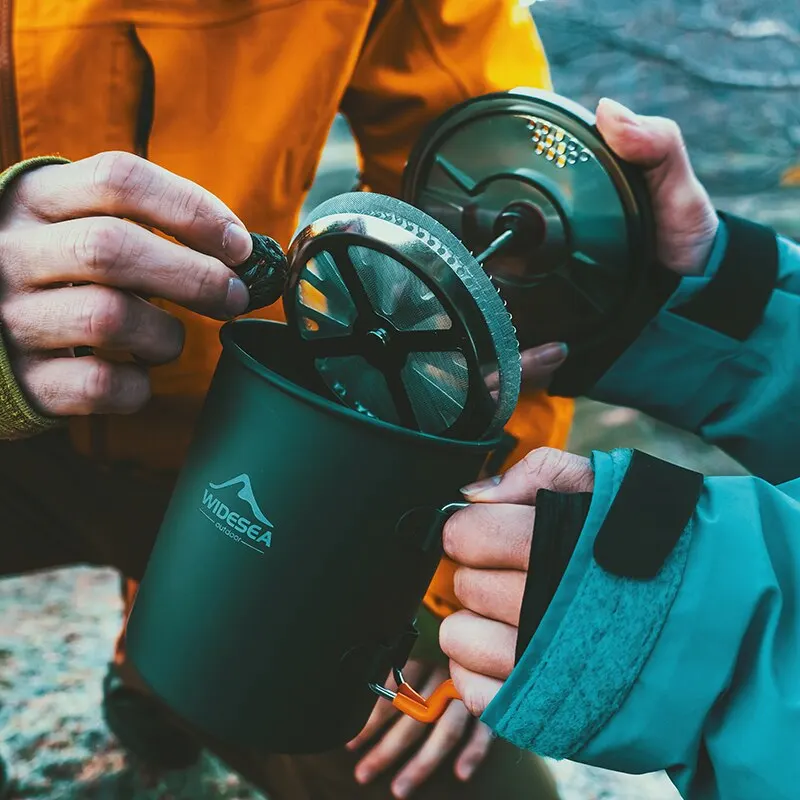 Camping Cookware Coffee Kettle Outdoor Pot Widesea Camping Coffee Pot with French Press Outdoor Cup Mug Cookware for Hiking Trekking