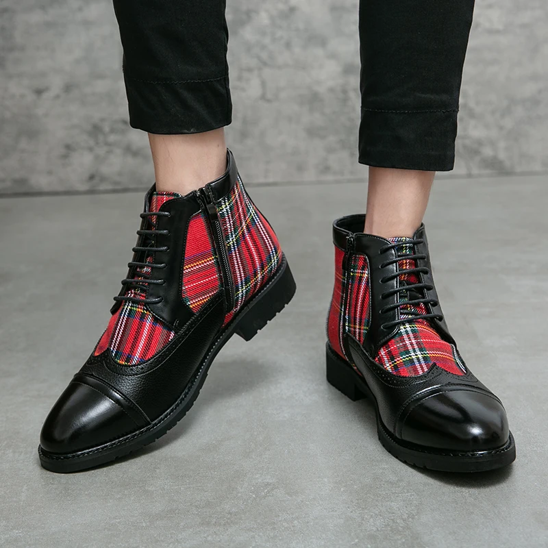 Fall Winter Brand Men's Chelsea Boots Split Leather Men's Slip-On Ankle Boots Luxury Fashion Designer Classic Red Black
