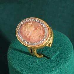 Elegant Pink Oval Stone Vintage Jewelry with Rhinestone Accents in Gold - Luxurious Designer Gift (01)