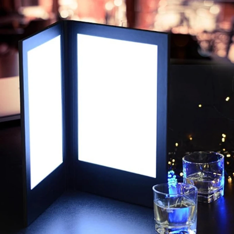 Rechargeable LED Light Menu Book PU Leather Display Book Night Club Restaurants Beer Bar Shop Cafe Two Pages - 2