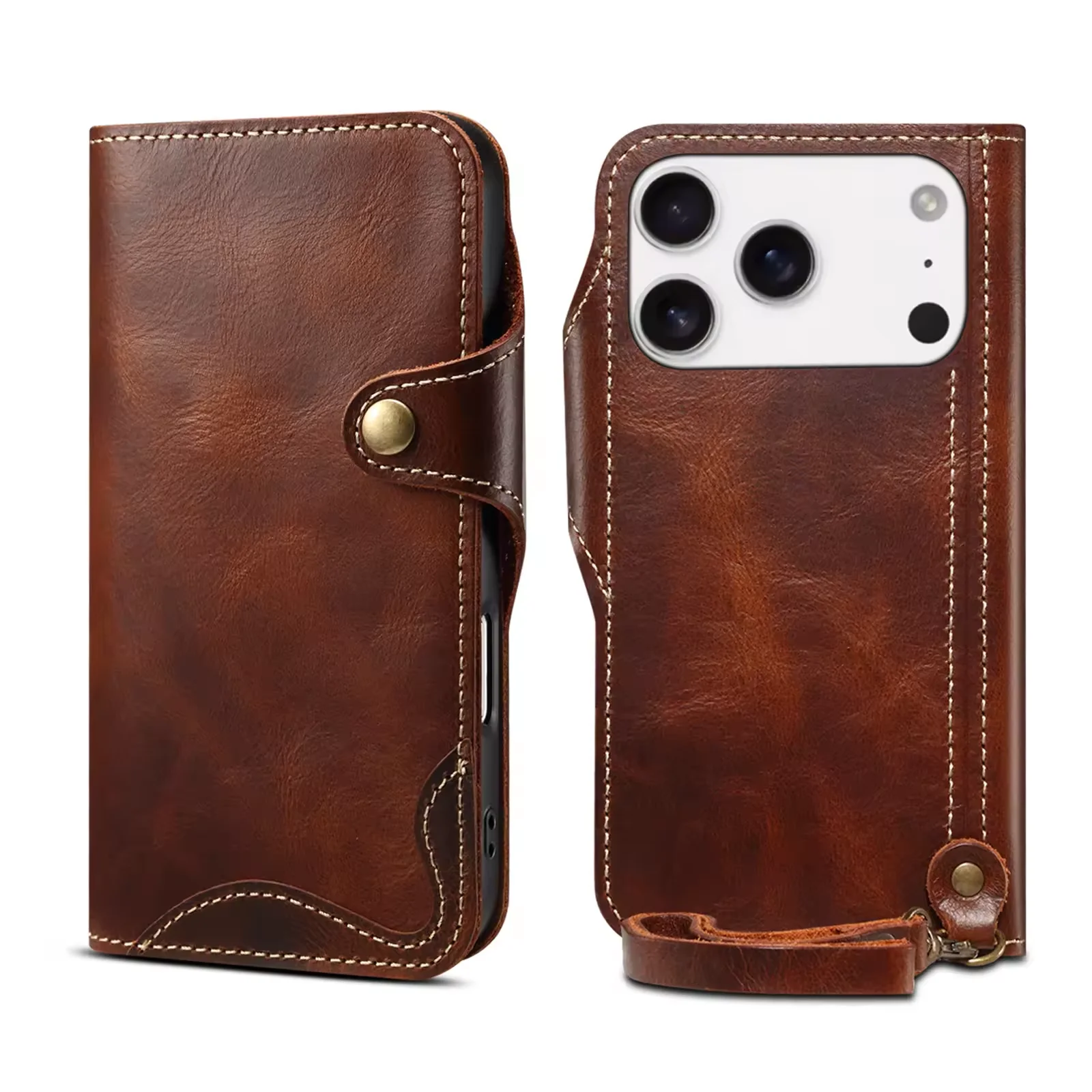 Luxurious Vintage Cowhide Leather Flip Wallet Phone Case
