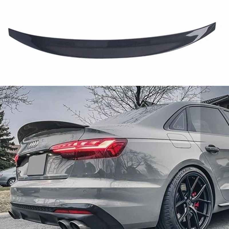 

For Audi A4 B9 S4 S-line 2017-2020 Sedan HK Style Carbon Fiber Rear Spoiler Trunk Wing FRP Glossy black Forged Carbon