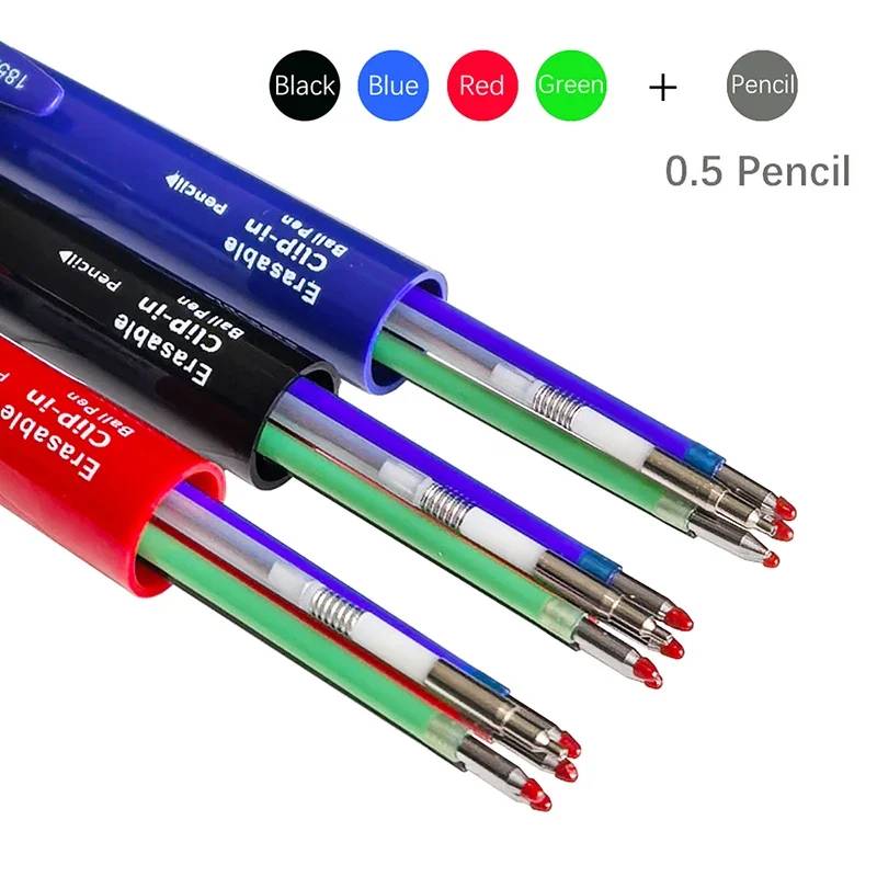 5 In 1 Erasable Gel Pen 0.7mm Blue Black Red Green Magic Refills 0.5mm Mechanical Pencil Writing Painting Stationery