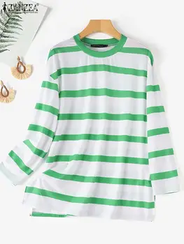 ZANZEA Fashion Stripe Printed Blouse Summer Elegant Turkey Hijab Chemise O Neck 3/4 Sleeve Tops Casual Party Shirt 2024 Oversize 5