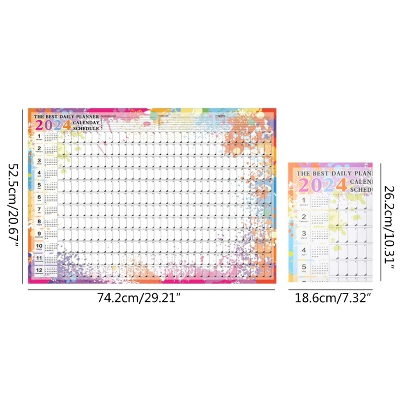 Calendrier mural 2024 feuille de planificateur annuel mensuel hebdomadaire  planificateur quotidien liste de tâches - AliExpress