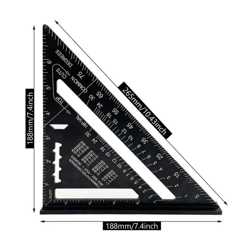 7/12 Inch Rafter Square Aluminum Alloy Double Scale Triangle Ruler Angle Ruler Carpenter Triangle for Woodworking and Carpentry