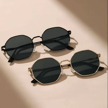 Óculos de sol clássicos da moda, 2 peças, metal geométrico e redondo, para decorações de férias, adereços fotográficos 2246 1
