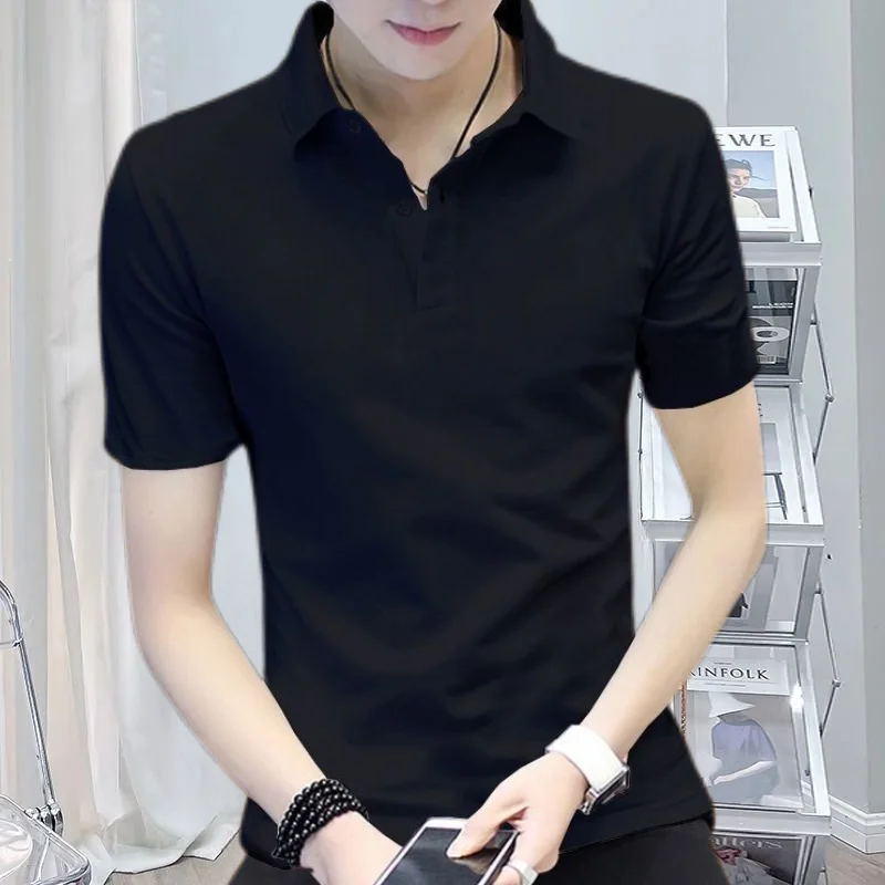 

Summertime Polo Shirt Short Sleeve Fashion Brand Solid Color Short Sleeve Male All-match Cotton Half Sleeve T-shirt Male Trend