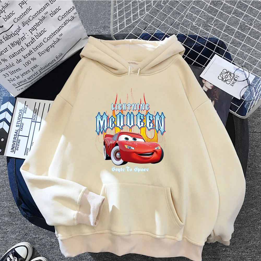 Cars Lightning McQueen Hoodies Women Vintage Jasmine Kawaii Pullover Clothes Cartoons Hooded Sweatshirt Harajuku Aesthetic Tops