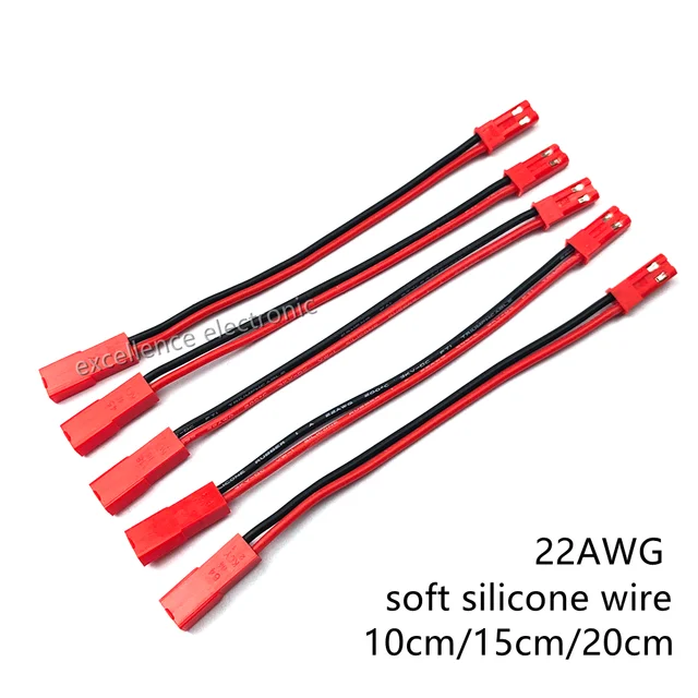 5Pcs RC 10/15/20cm JST Male Female Connector Plug Extension Wire Cable Harness for RC Model Car Aircraft JST 2-Pin Plug Parts
