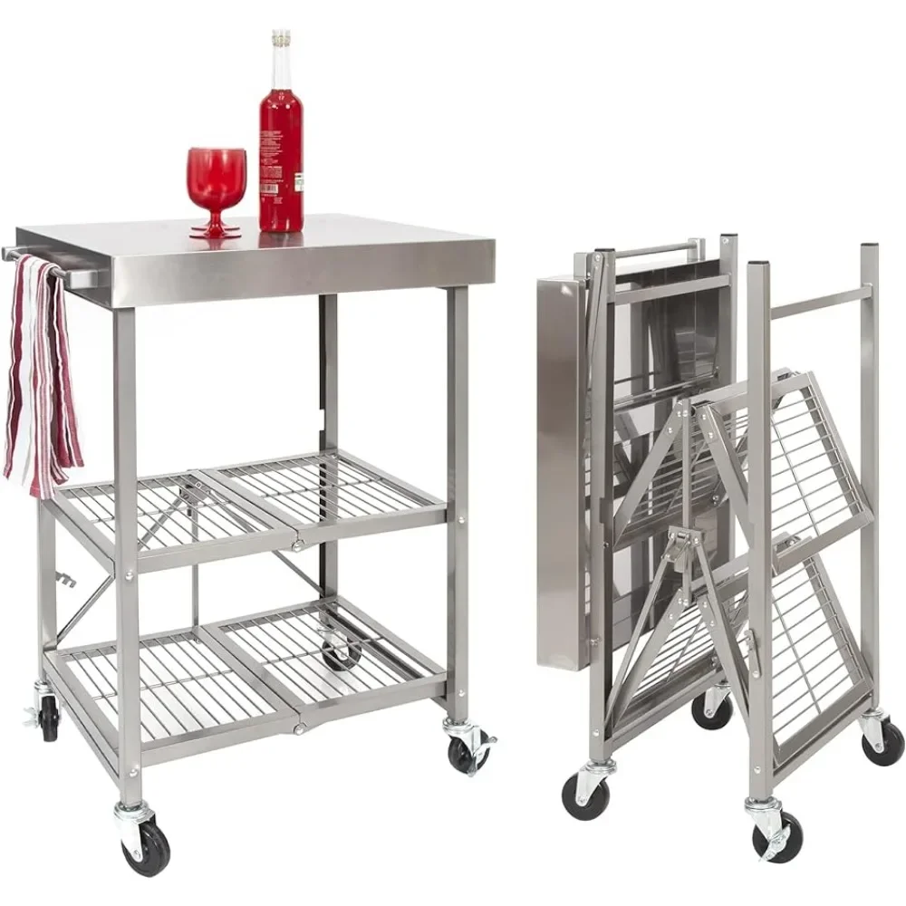 

Stainless Steel Table With Wheels Workshop Cart to Transport Things Folding Shelf Trolley Organizer Box Microwave Oven Shelf