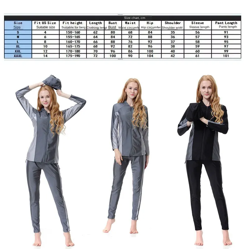 Women Summer Full Muslim Swimwear Hajib Islamic Elastic Swimsuit Anti-UV Lady Girls 3pcs Beachwear Bathing Pool Swimming Suits