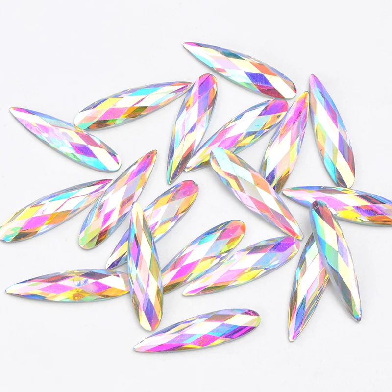 JUNAO 20Pcs 9*36mm Large Crystal AB Teardrop Rhinestone Flat Back Glue On Acrylic Strass Applique Non Hotfix Crystal Stones images - 6