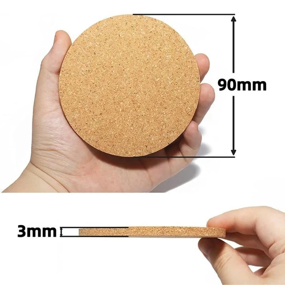 Set of 10 Natural Cork Coasters - Durable Non-Slip Wooden Drink Mats