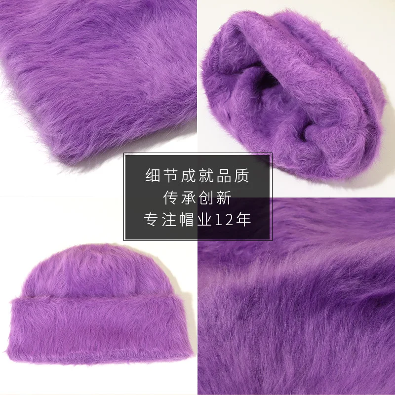 Women Girls Slouchy Beanie Plush Fuzzy Cap Faux Angora Y2K Hat for Winter Warm Bonnets Ear Protection Cold Weather