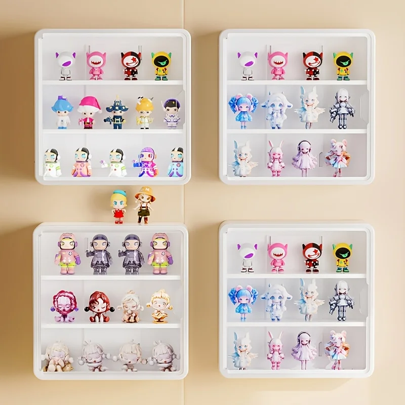 Wall-Mounted Storage Box with Lid Action Figures Toys Magnetic Suction Display Organizer Blind Box Dustproof Storage