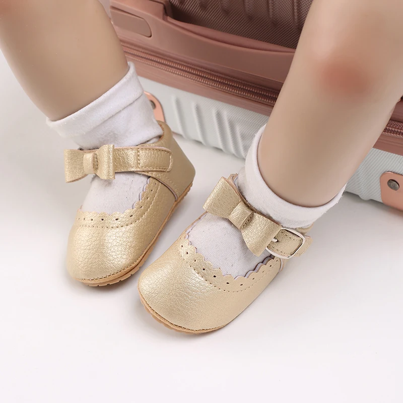 FOCUSNORM 0-18M Baby Girls Boys Princess Shoes Sweet Style Solid Bow Lace Decoration Soft Sole Shoes