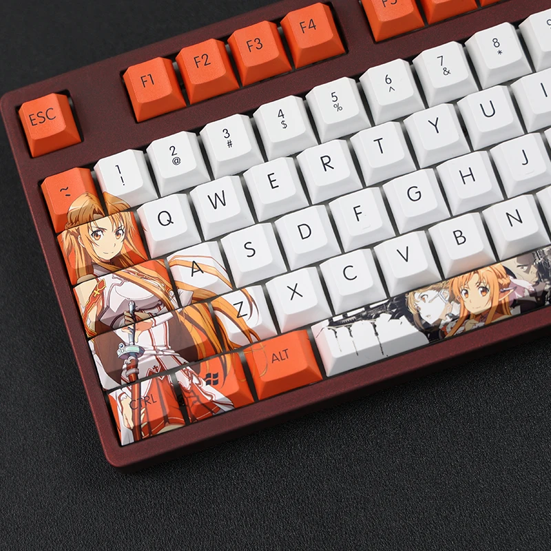 Chaves Conjunto Pbt Tintura Subbed Keycaps dos Desenhos Animados Anime Gaming Key Caps Cherry Perfil Keycap para Espada Arte On-line Sao Yuuki Asuna 108 - Imagem 4