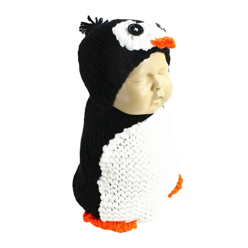 

Baby Photo Clothes Penguin Costume Knitting Hat & Sleeping Sack Photography Outfit Newborns Photo Props Cute Infant Suit 87HD