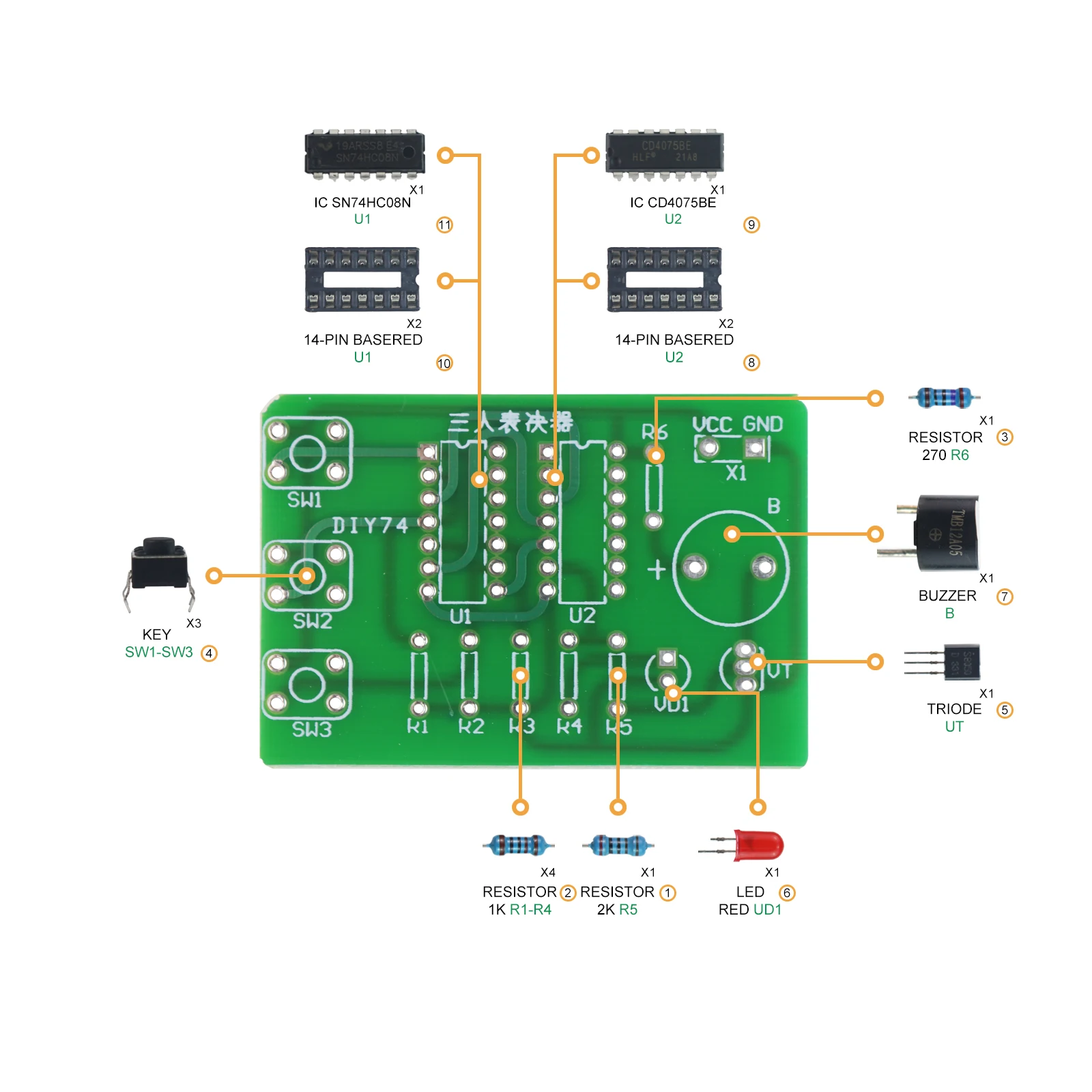 DIY 전자 키트, 전자 원리에 대한 학생 실험실 훈련용, 3 인 투표 기계, 회로 실험실 키트 F