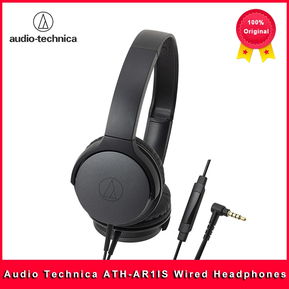Original Audio Technica ATH-AR1IS Wired Earphone With Remote Control With Mic Music Headphones Lightweight Folding Headset 1