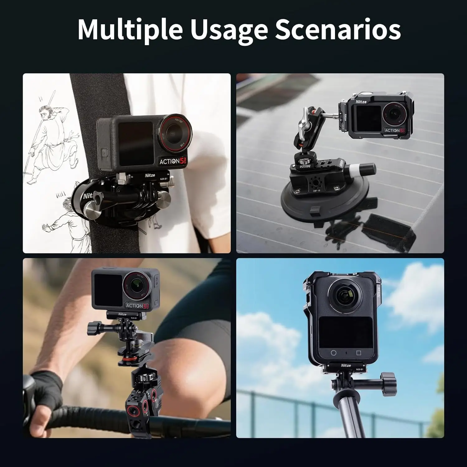 DJI 오즈모 360 / 액션 5 프로 / 4 / 3용 니트즈 카메라 마그네틱 퀵 릴리즈 어댑터 마운트, 삼각대, 셀카봉용