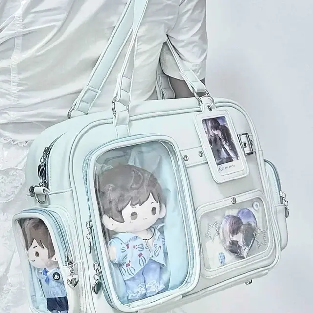 Harajuku Pin Doll 20cm affichage Ita sac femmes en cuir PU Style Preppy grande capacité sac à bandoulière dames quotidien sac à bandoulière Chic 1
