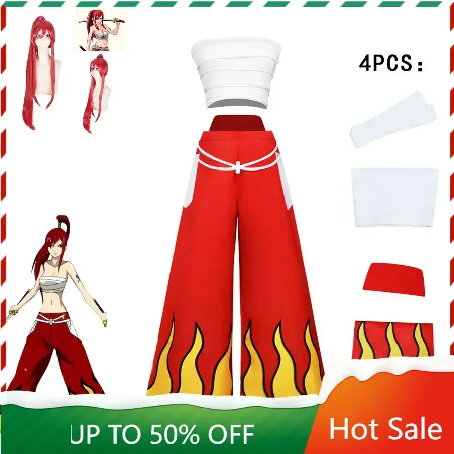 

Женский костюм для косплея аниме «Фея хвост», соблазнительный костюм с длинными красными брюками и хвостом для Хэллоуина