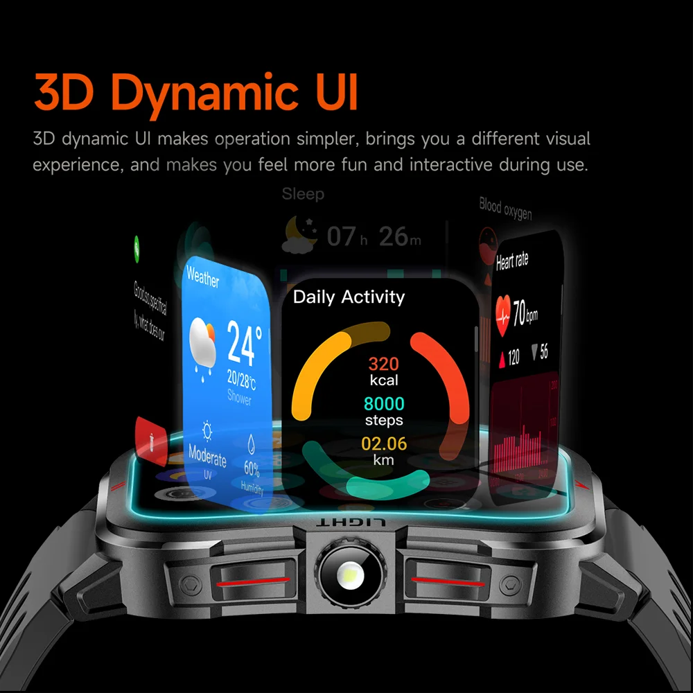 2025 New Smart Watch Men 2.01"HD Screen 3ATM Waterproof Flashlight Health Monitor 400mAh Battery Sport Bluetooth Call Smartwatch 4