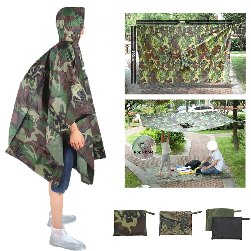 

Outdoor Camo Breathable Rainwear Poncho Army Tactical Raincoat Camping Hiking Hunting Jungle Birdwatching Suit Travel Rain Gears