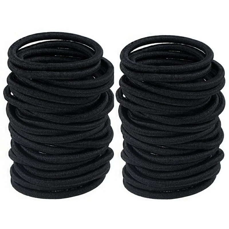 50 Stück 4 mm Haargummis für Frauen, elastische Haargummis, schwarze Haarbänder, dickes Haar, kein Metall-Haarband, Mädchen-Pferdeschwanzhalter – Detail 1