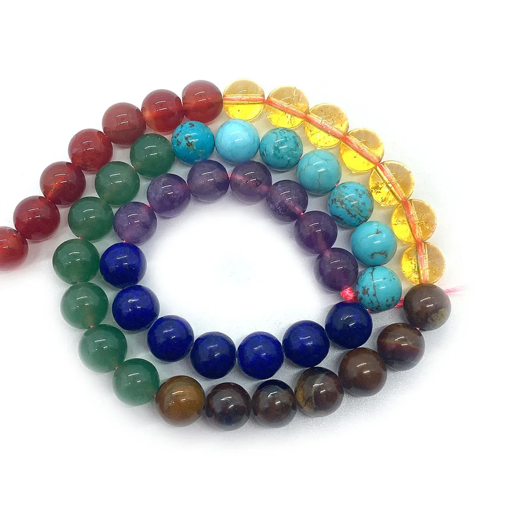 

6-10mm Natural Stone Seven Chakra Beads Round Loose Charm Beads for Jewelry Making Necklaces Bracelet Earrings DIY Accessories