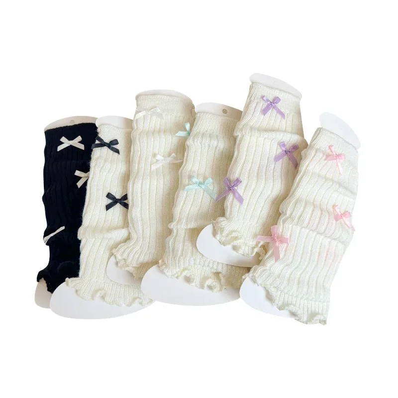 Autumn Warm Leg Warmers 1 Pair Kids Girl Chic Sweet Ballet Bow Knitted Yarn Sock Winter Fashion Cute Pile Sock Legwarmers children leg warmers
