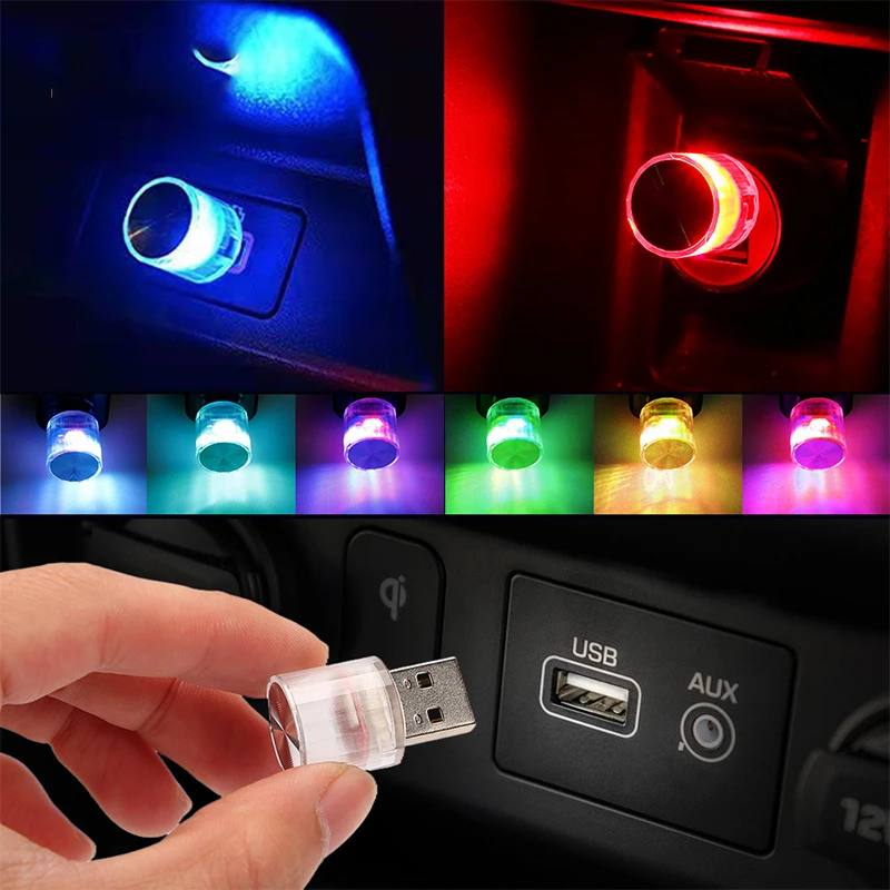 Compact USB Car Interior LED Ambient Light - Colorful & Portable Atmosphere Lamp