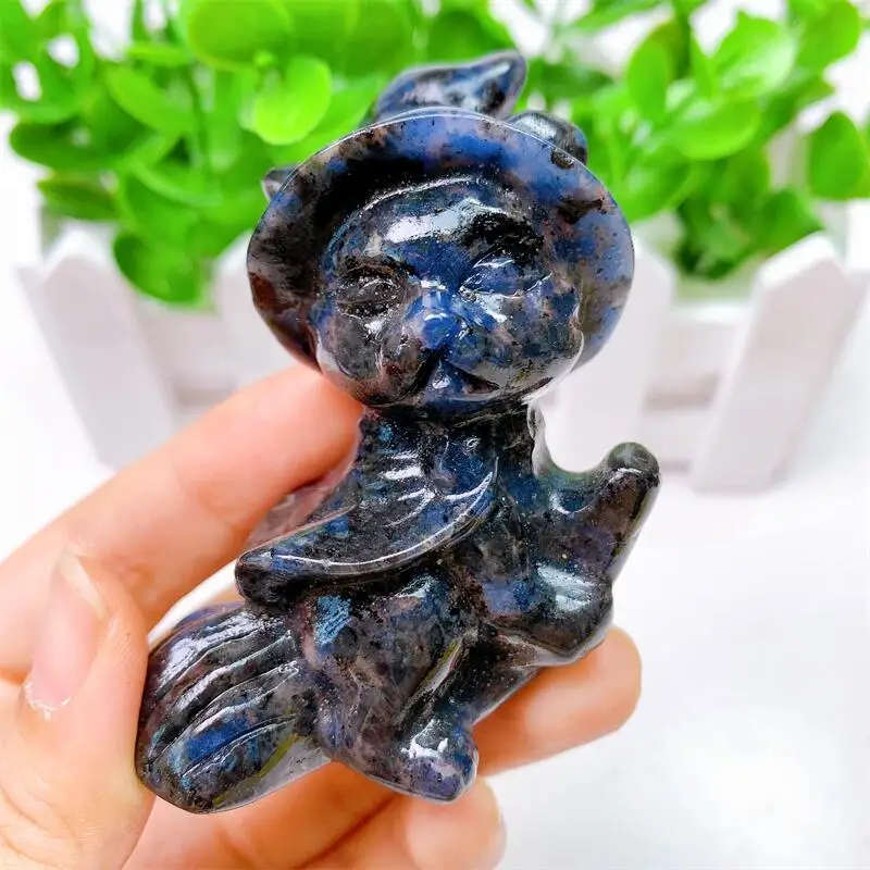 7Cm Natural Blue Sodalite Wizard Cat Carving Crystal Healing Home Decor Regalo Di Natale Creativo 1 Pz