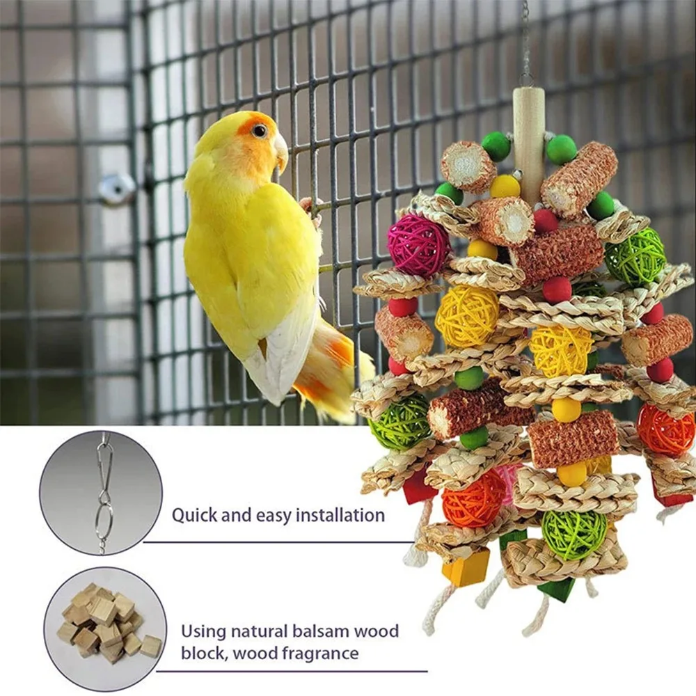 Bird Swing Toy Wooden Parrot Perch Stand Playstand with Chewing Beads Cage Playground for Budgie Birds 5