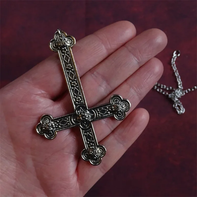 2 Long Silver UPSIDE down CROSS Satanic Necklace. – xtc-jewelry