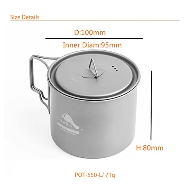 TOAKS 550ml Pot, Titanium Cup (Ultralight Version) Outdoor Tableware Camping Mug 2