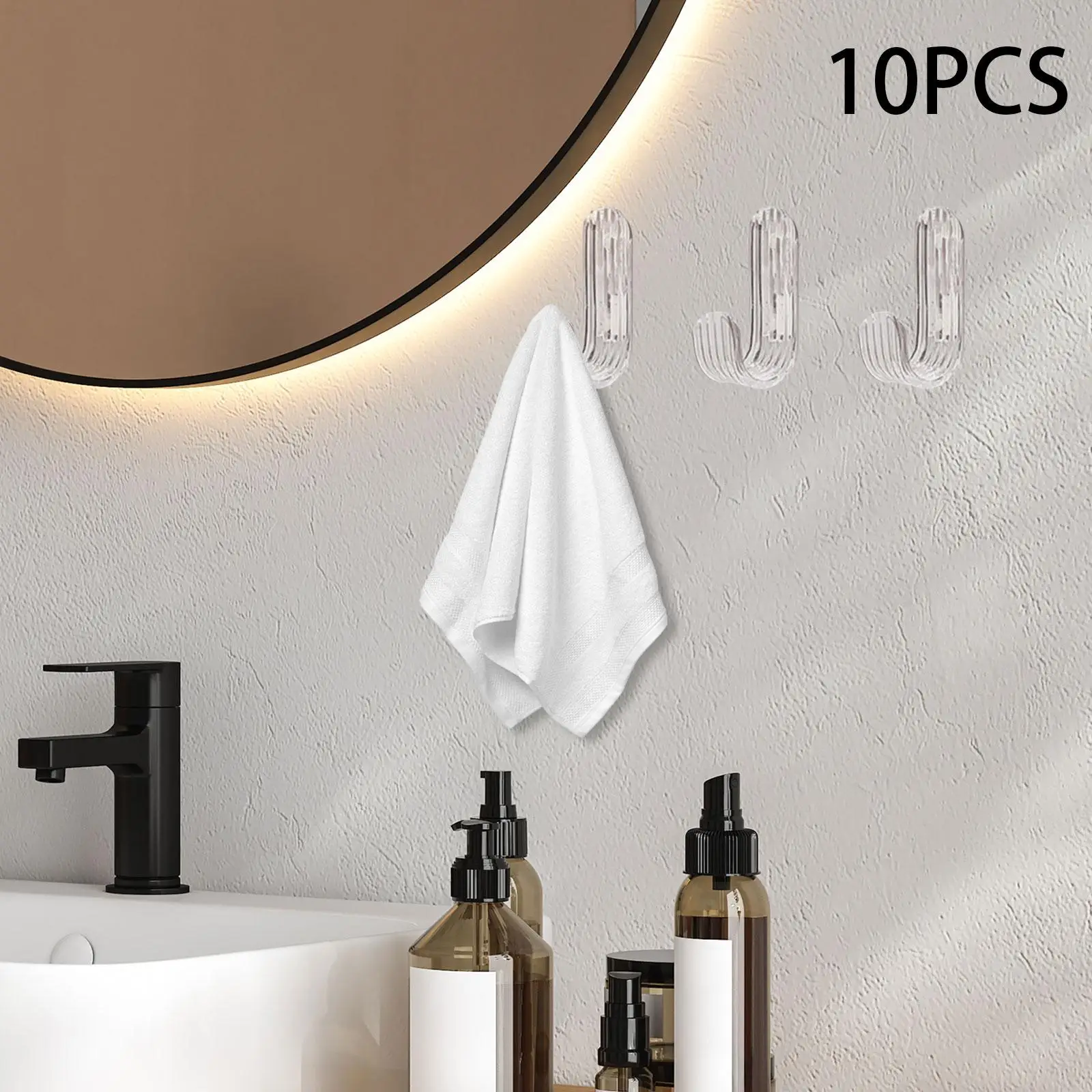 

10Pcs Sticky Hooks Key Hooks Acrylic 2.5kg Max Towel Hooks Utility Hooks for Bags Hanging Clothes Coat Office Kitchen