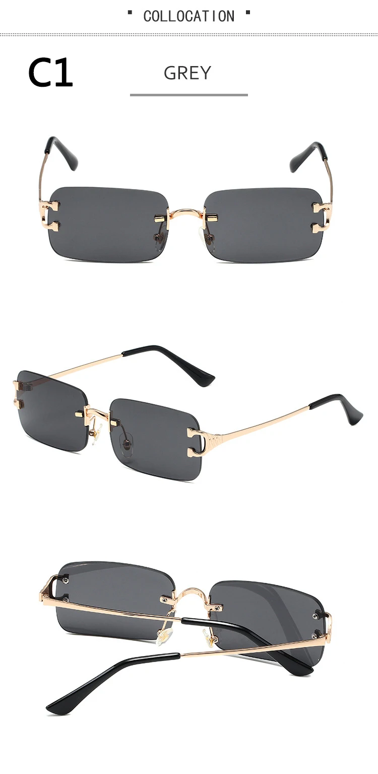 BOYSEEN Retro Randlose Sonnenbrille Frauen Metall Kleine Quadratische Gold Rahmen Männer Sonnenbrille Marke Design Brillen UV400 – Detail 7