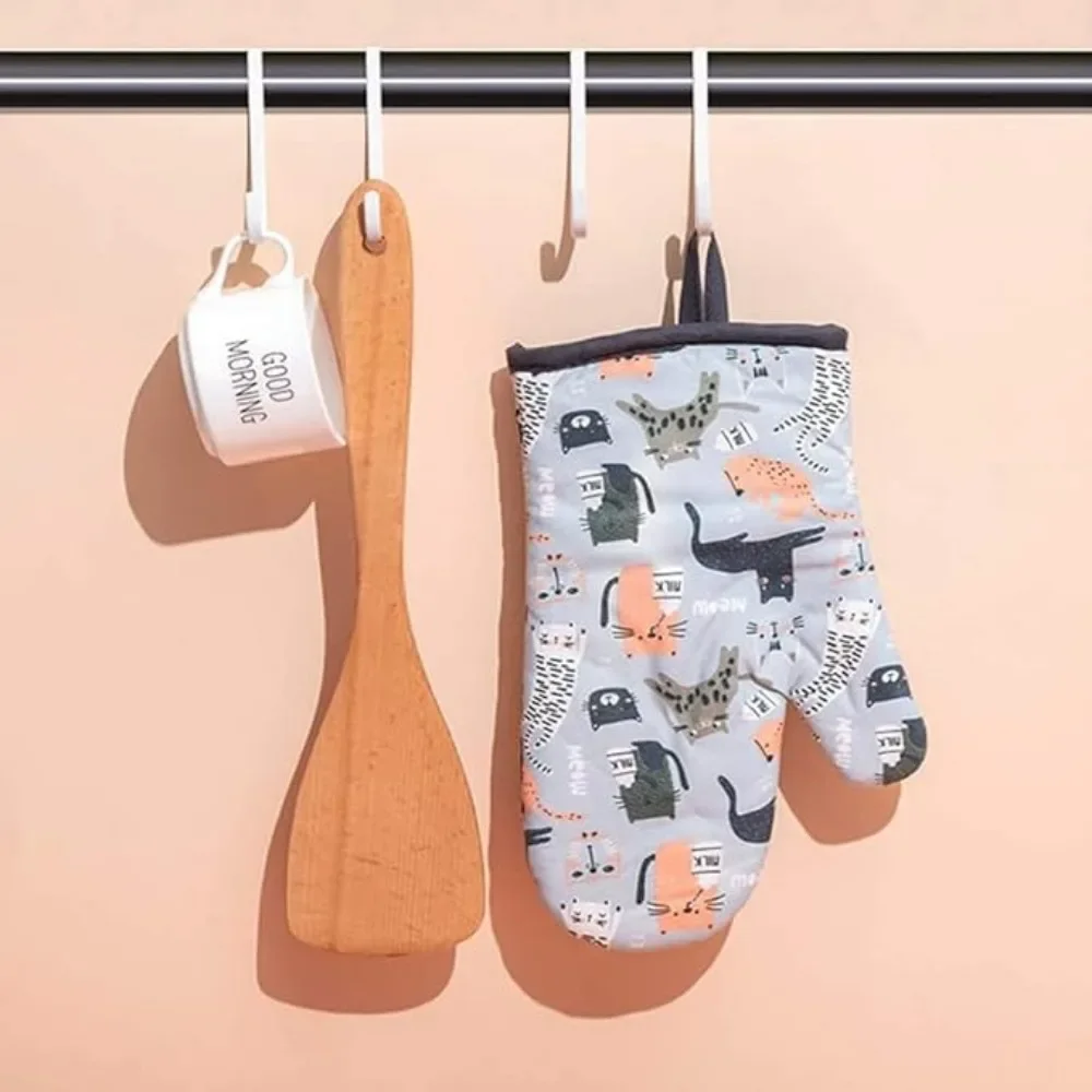 Cotton Kitchen Gloves Pot Holders Cat Pattern Double Thick Heat Resistant Anti-scald Cooking Oven Barbecue