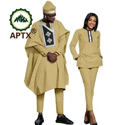 APTX African Couple Matching Clothes Set Wedding Wear Men's Agbada Suit +Women 's 2 Pieces Pants Evening Party TY22C062