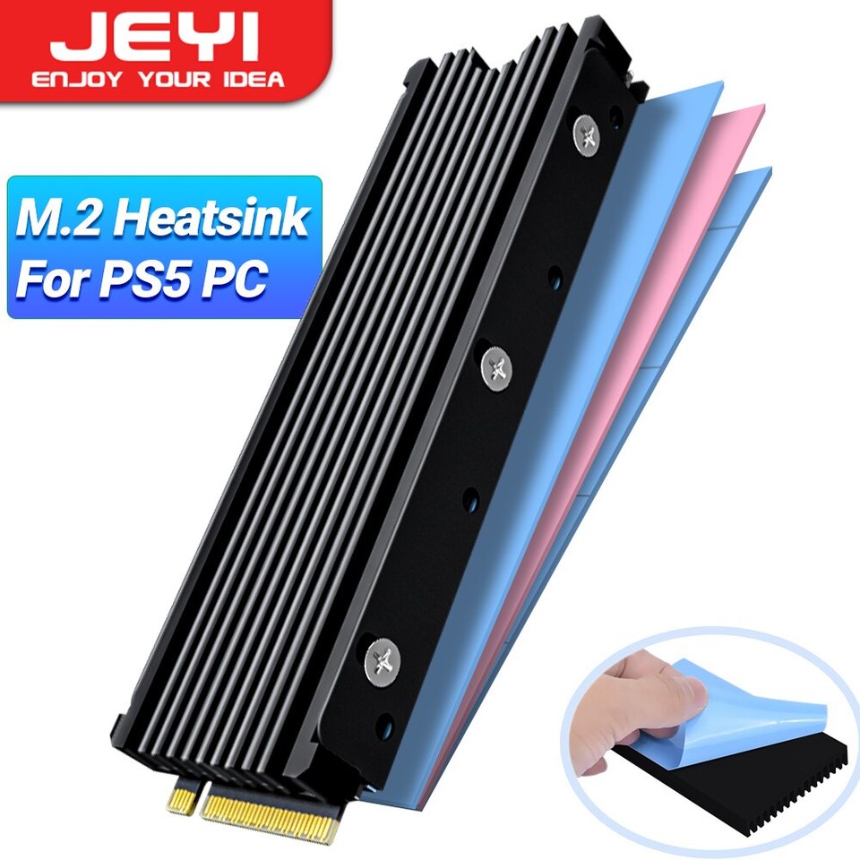 JEYI M.2 2280 SSD Heatsink Support PS5 PC, NVME NGFF 2280 SSD Double-Sided Heat Sink Cooling with Thermal Silicone Pads Cooler