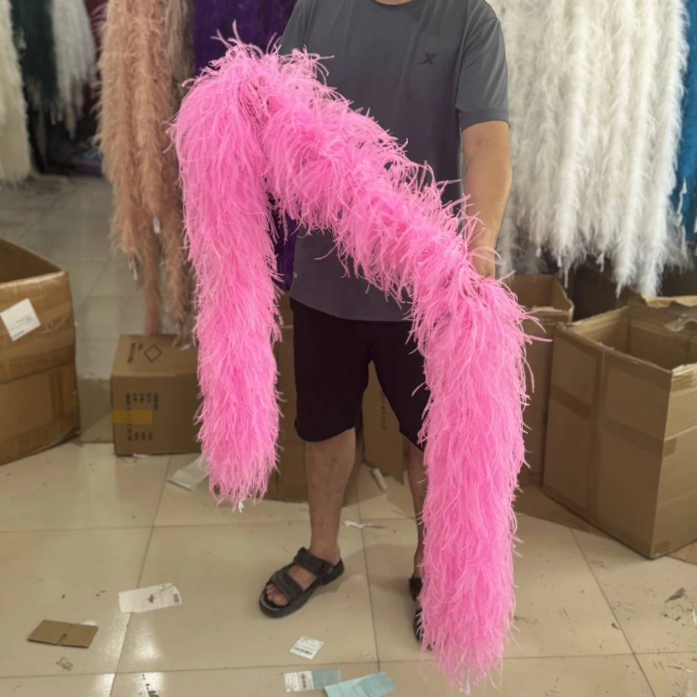 Description Picture 6 of item8ply 2 Meters Ostrich feathers boa Customized Fluffy Long Feather Trims for Dress Sewing Accessory Decoration Shawl Dyed
