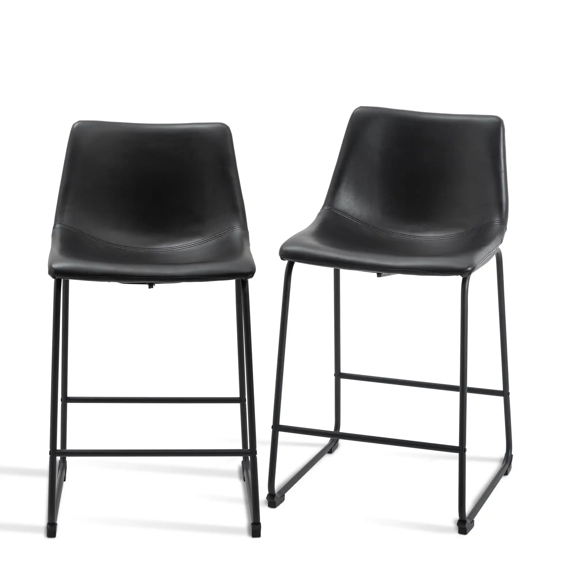 

24" Counter Height Bar Stools Kitchen PU Leather Barstool Black Set of 2 Dining Chairs