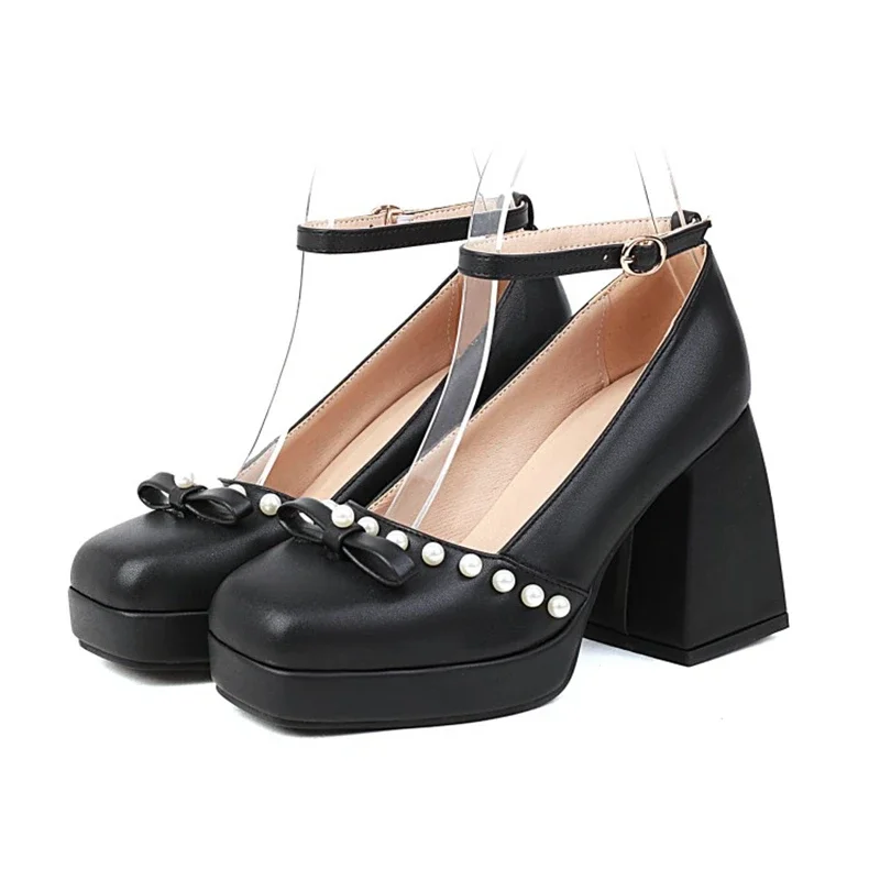 

BLXQPYT Zapatos De Mujer High Qulaity Pumps Brand Spring High Heels Platform Retro Mary Janes Women Wedding Shoes Bride 686-3