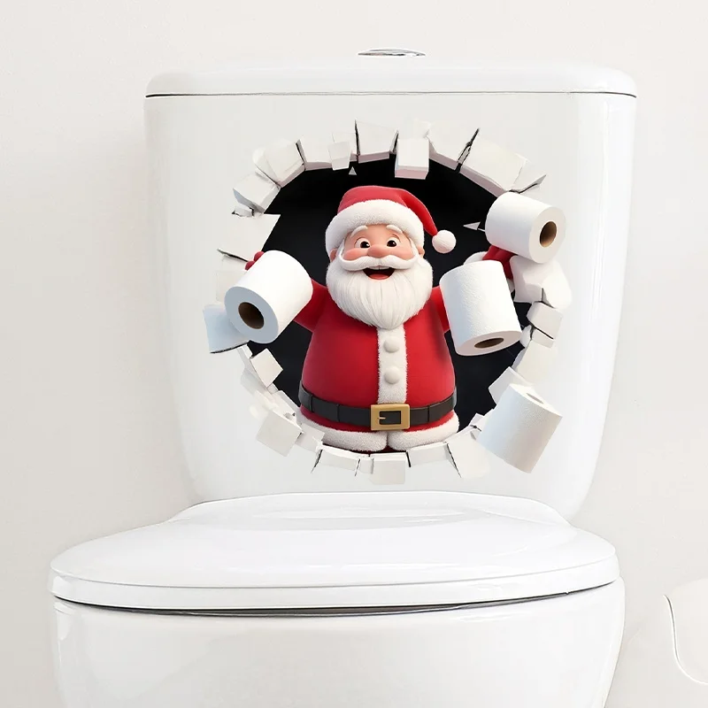 3D Wall-Peeking Santa Toilet Sticker - Self-Adhesive Christmas Decal for Bathroom/Bedroom, Humorous Holiday Vinyl Art with