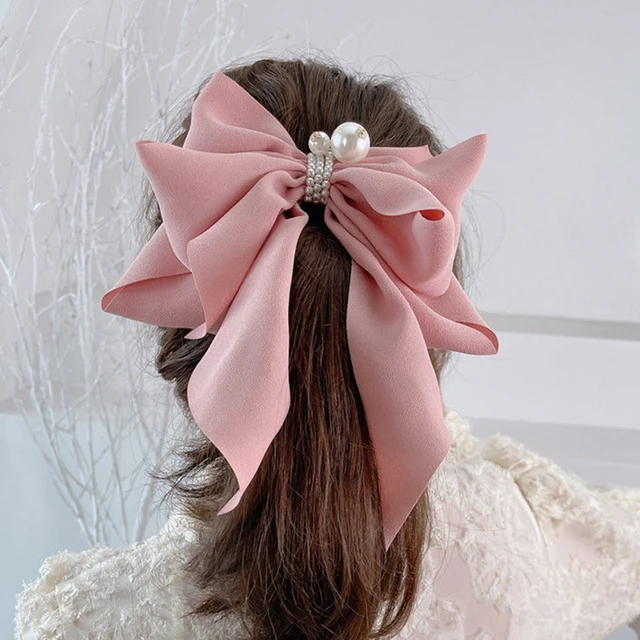 New Fashion Premium Solid Color Satin Barrettes Bow Pearl Hair