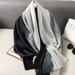 Casual Luxury Fashion Design  Silk Scarf Women Gradient Color Shawl Scarves Smooth Soft Muffler Hair Wraps Hijab